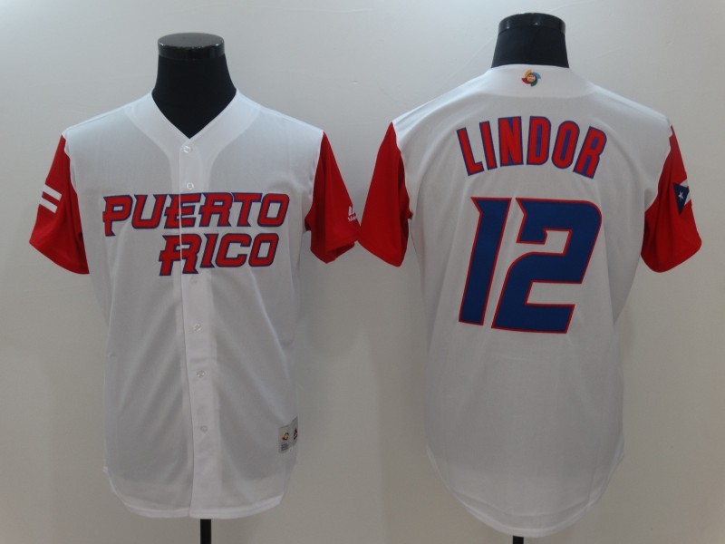 Men Puerto Rico Baseball #12 Francisco Lindor White 2017 World Baseball Classic Authentic Jersey
